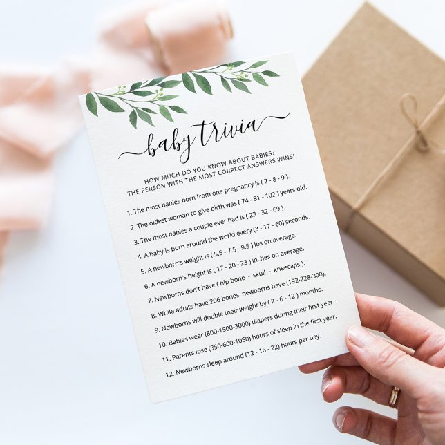 Bébé Trivia Jeu avec Réponses Carte Baby shower (Créateur téléchargé)