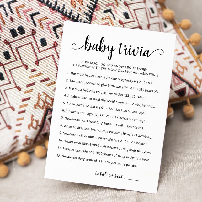 Bébé Trivia Jeu avec Réponses Carte Baby shower (Créateur téléchargé)