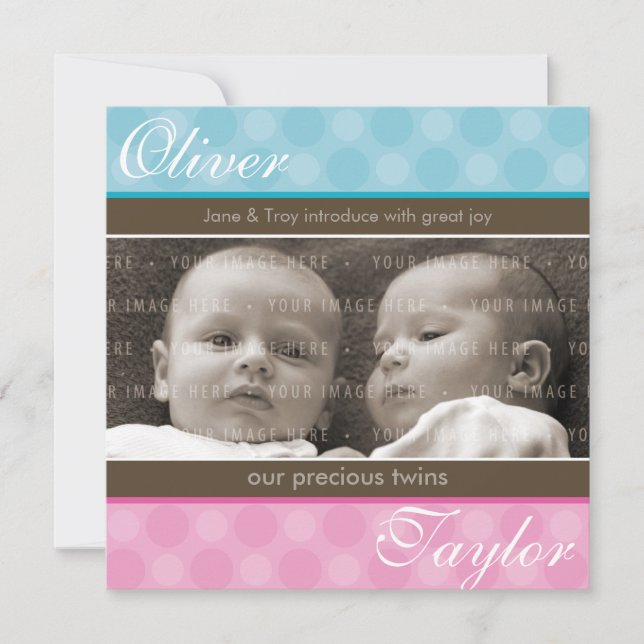 BÉBÉ TWINS FAIRE-PART :: harmonie 1SQ (Devant)