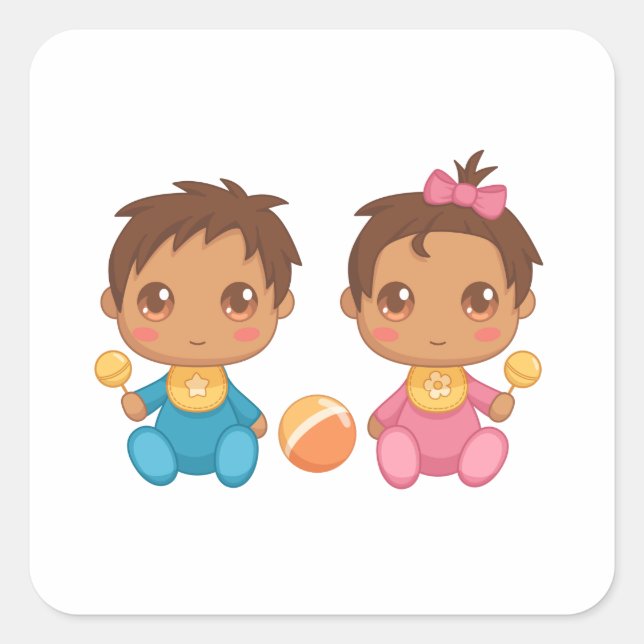 Bébé Twins Sticker Carré garçon et fille (Devant)