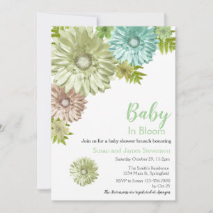 Bébé Vert En Fleur Brunch Douche Invitation