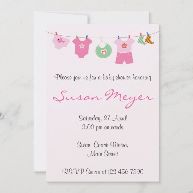 Bébé Vêtements Ligne Invitation Pour Baby shower R (Devant)