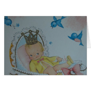 Bébé vintage avec la couronne et les oiseaux bleus