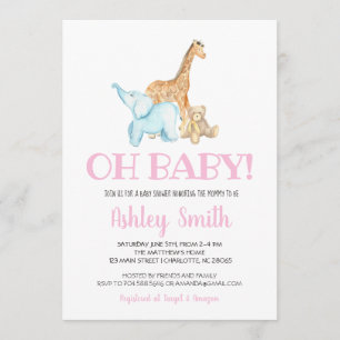 Bébé zoo animal baby shower invitation