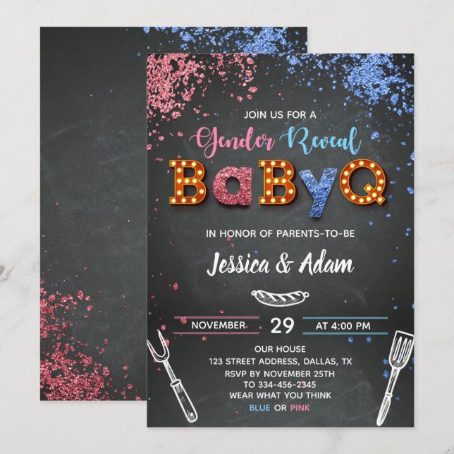 BébéQ Genre Reveal Invitation (Devant / Derrière)