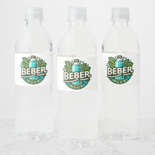 Beber agua water bottle label