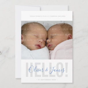 Bébés bleus JUMEAUX de FAIRE-PART DE NAISSANCE de