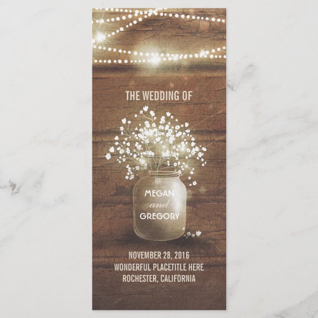Bébé's Breath Mason Jar Rustic Wedding Programmes (Devant)