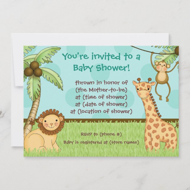 Bébés de jungle - invitation de baby shower (Devant)