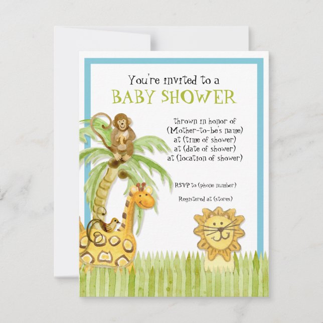 Bébés de la jungle, Baby shower garçon Invitation  (Devant)