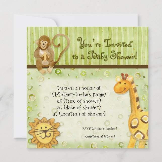 Bébés de la jungle, Baby shower garçon Invitation  (Devant)