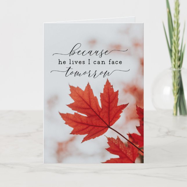 Because He Lives I Can Face Tomorrow Hymn Card (Front)