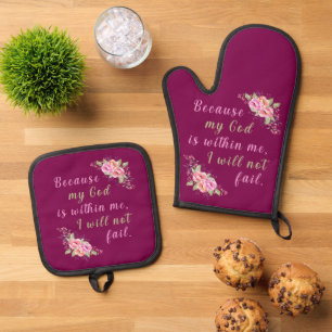 “Because My God Is Within Me" (wine) Oven Mitt & Pot Holder Set