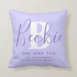 Beckie text blue purple name meaning throw pillow
