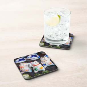 Beckoning cat figurines coaster