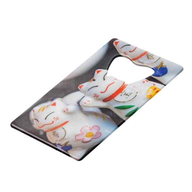 Beckoning cat figurines credit card bottle opener (Back Angled)