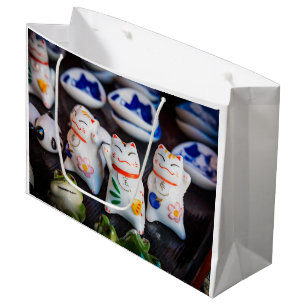 Beckoning cat figurines large gift bag