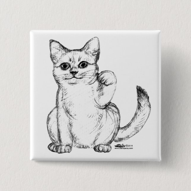 Beckoning Kitty Cat Maneki Neko 2 Inch Square Button (Front)