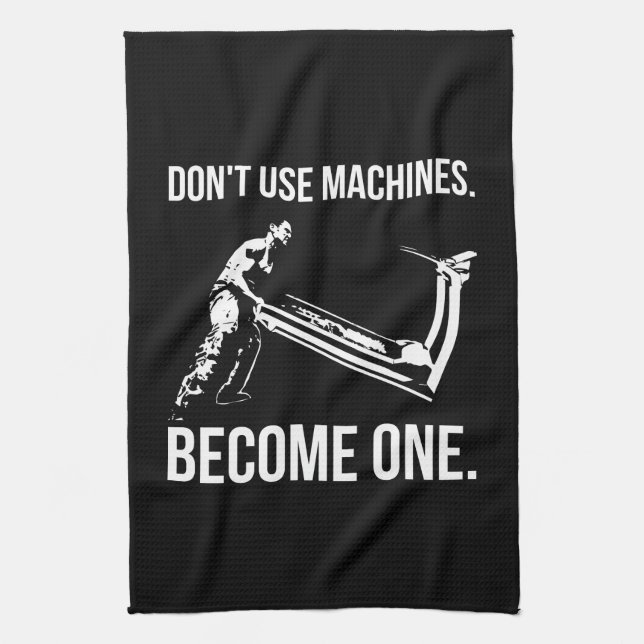 Become A Machine - Cartoon, Strongman, Treadmill Kitchen Towel (Vertical)