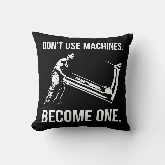 Become A Machine - Cartoon, Strongman, Treadmill Throw Pillow (Front)