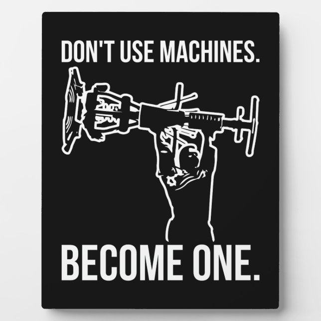 Become A Machine - Funny Cartoon Strongman Lifting Plaque (Front)