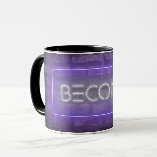 BECOME Purple Neon Sign Mug (Front Left)