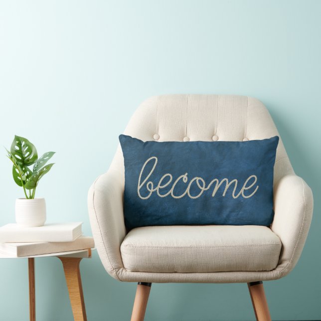 BECOME Rope Text on Blue Leather Lumbar Pillow (Chair)