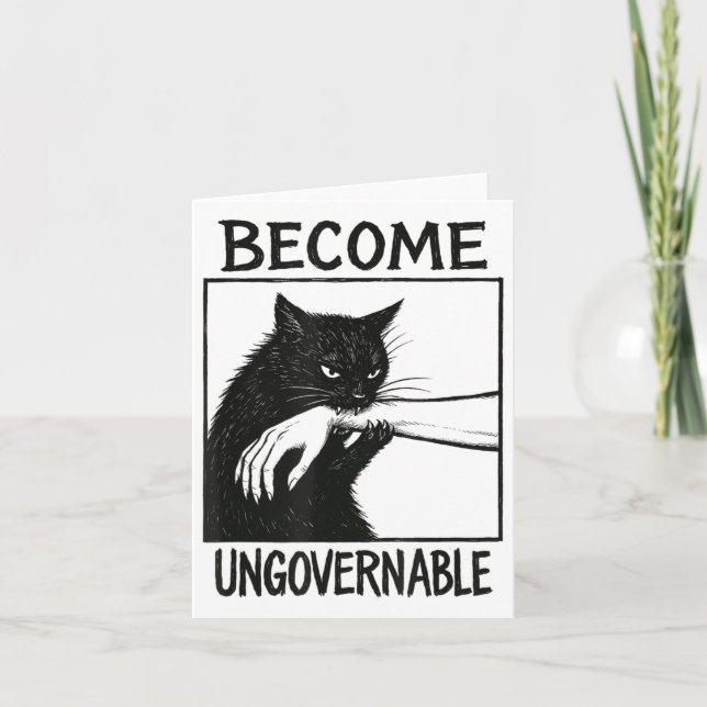 Become Ungovernable Black Cat Biting Hand Funny Ca Card (Front)