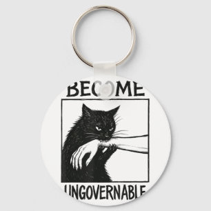 Become Ungovernable Black Cat Biting Hand Funny Ca Keychain