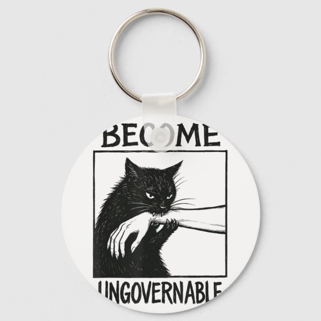 Become Ungovernable Black Cat Biting Hand Funny Ca Keychain (Front)
