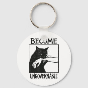 Become Ungovernable Black Cat Biting Hand Funny Ca Keychain