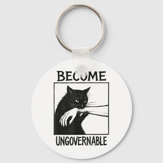 Become Ungovernable Black Cat Biting Hand Funny Ca Keychain (Front)