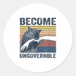 Become Ungovernable - Black Cat Biting Hand Funny Classic Round Sticker