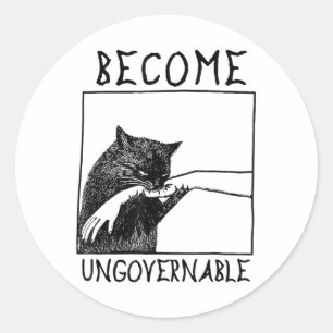 Become Ungovernable - Black Cat Biting Hand Funny  Classic Round Sticker
