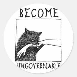 Become Ungovernable - Black Cat Biting Hand Funny Classic Round Sticker