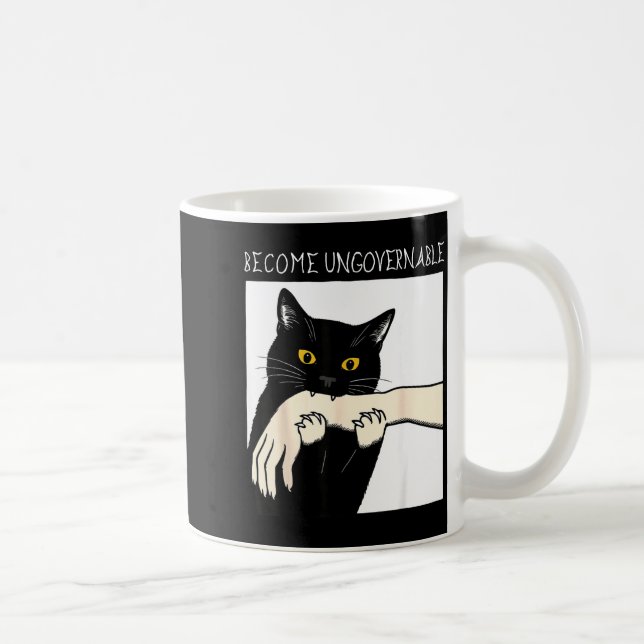 Become Ungovernable - Black Cat Biting Hand Funny  Coffee Mug (Right)