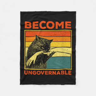Become Ungovernable - Black Cat Biting Hand Funny  Fleece Blanket