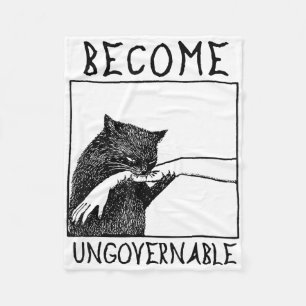 Become Ungovernable - Black Cat Biting Hand Funny  Fleece Blanket