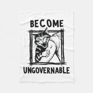 Become Ungovernable - Black Cat Biting Hand Funny Fleece Blanket