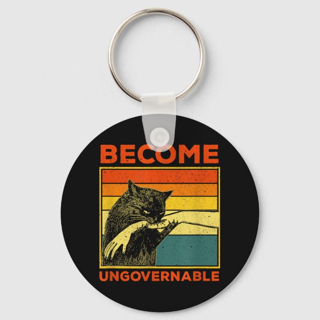 Become Ungovernable - Black Cat Biting Hand Funny  Keychain (Front)