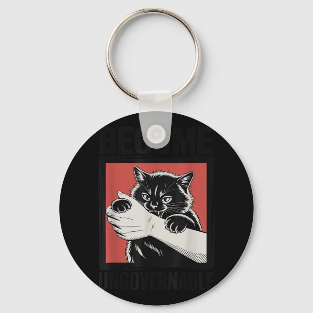 Become Ungovernable - Black Cat Biting Hand Funny  Keychain (Front)