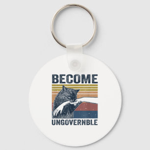 Become Ungovernable - Black Cat Biting Hand Funny  Keychain