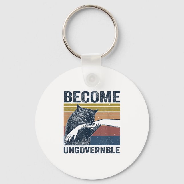 Become Ungovernable - Black Cat Biting Hand Funny  Keychain (Front)