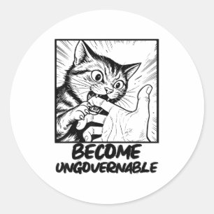 Become Ungovernable Black Cat Biting Hand Funny Me Classic Round Sticker