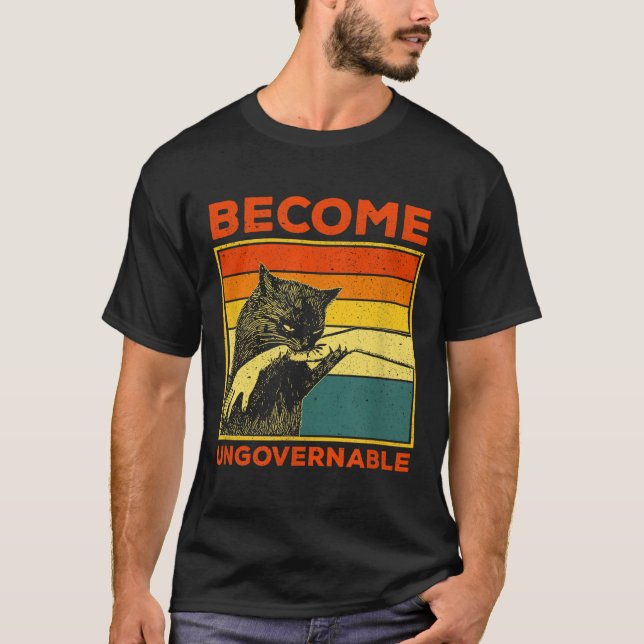 Become Ungovernable - Black Cat Biting Hand Funny  T-Shirt (Front)