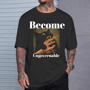  "Become Ungovernable" Funny Black Cat Biting Hand T-Shirt