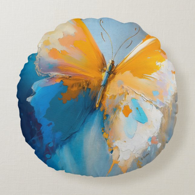 Becoming Light – Abstract Butterfly In Motion Round Pillow (Front)