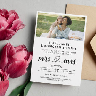 Becoming Mrs & Mrs Informal Photo Wedding Invitation