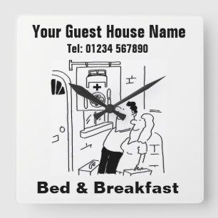 Bed & Breakfast Cartoon Square Wall Clock