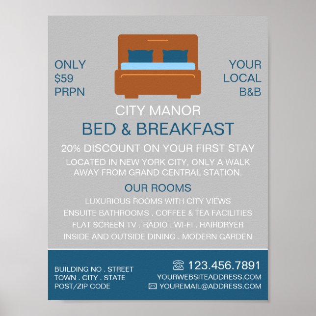 Bed Logo, Bed & Breakfast Accommodation Advert Poster (Front)